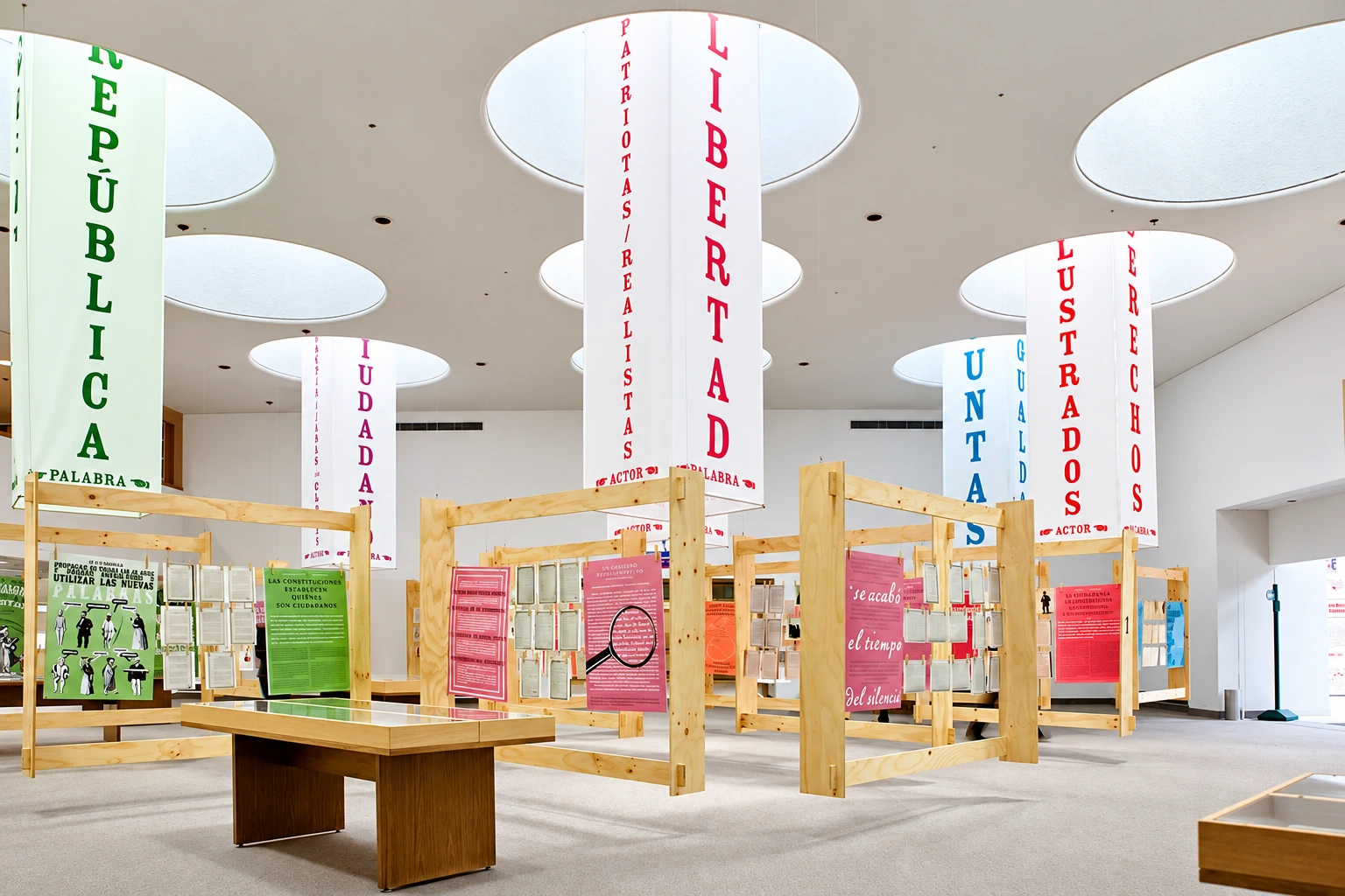 word columns beneath the rooflights — Words that changed us