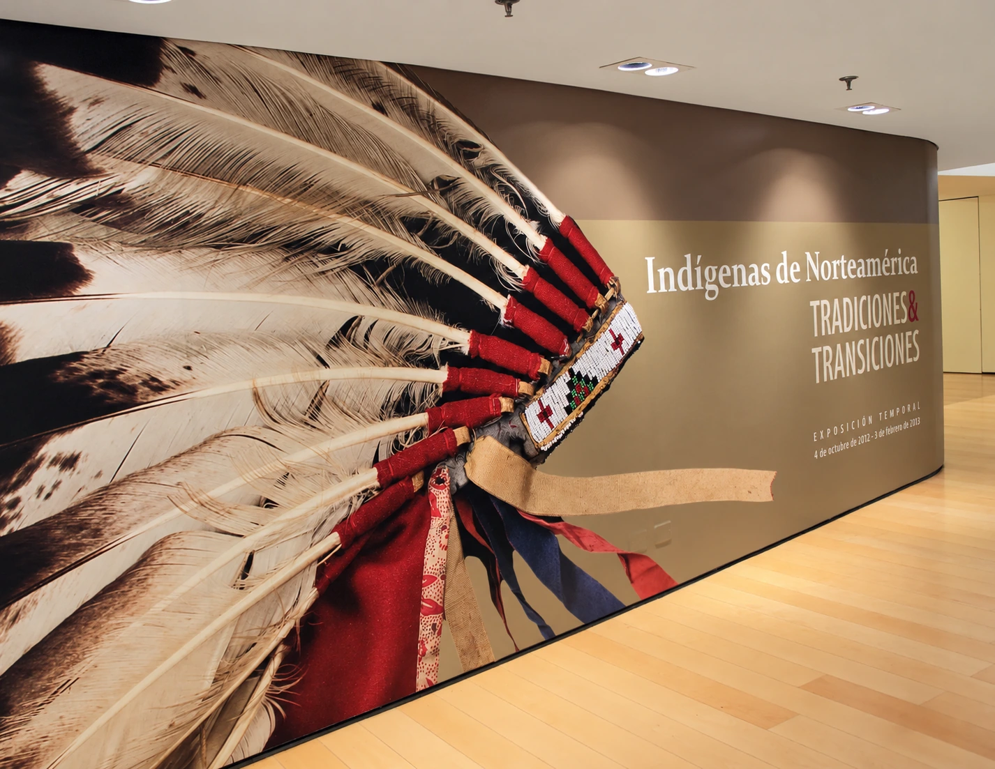 title wall with the exhibition graphics — Native North Americans: traditions and transitions