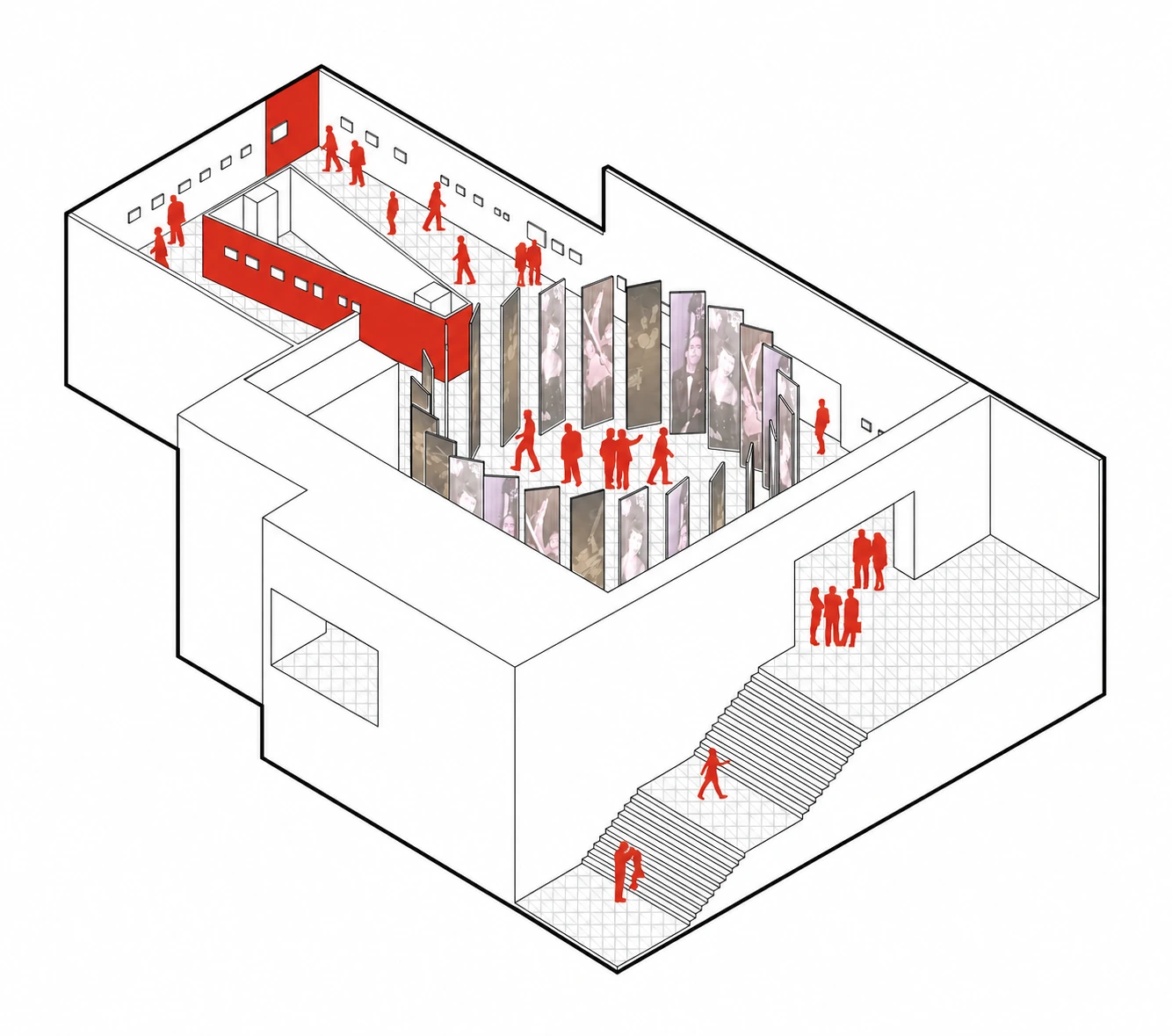 isometric of the assembled exhibition