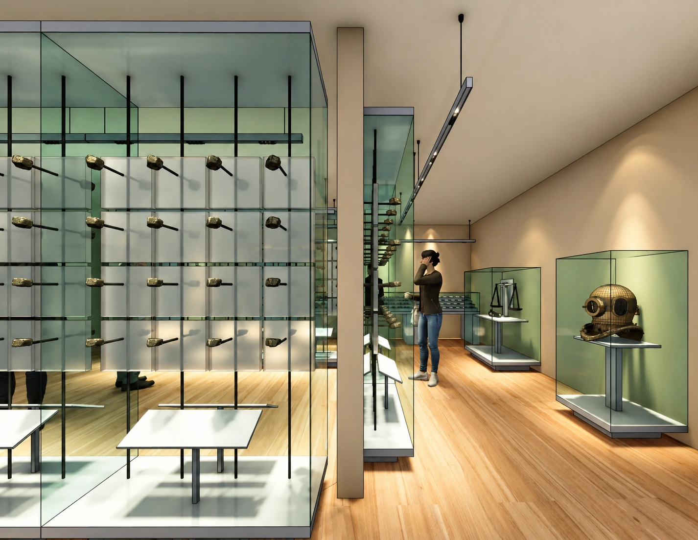 freestanding cases and mineral wall — Geology museum